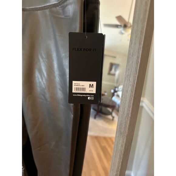 90 Degree by Reflex High Waist Faux Leather Leggings Black Shiny Stretch Women M - Picture 3 of 5